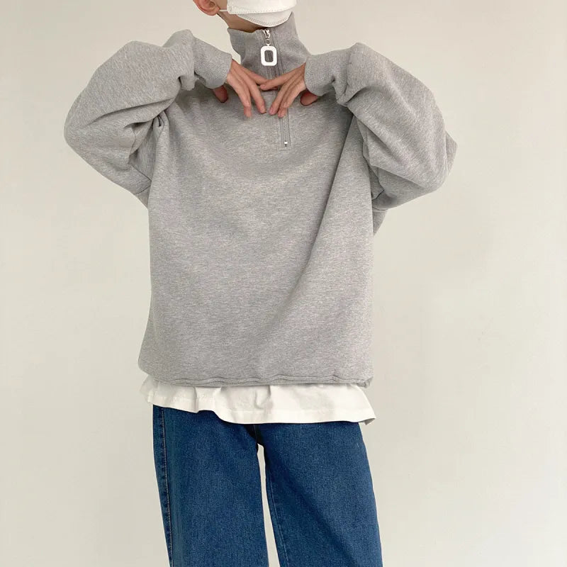 Stand-Collar Zip Sweatshirt — Grey