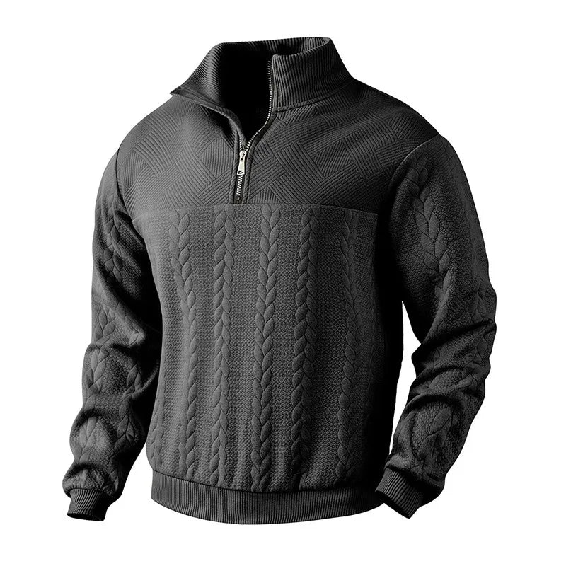 Textured Quarter-Zip Sweatshirt — Black
