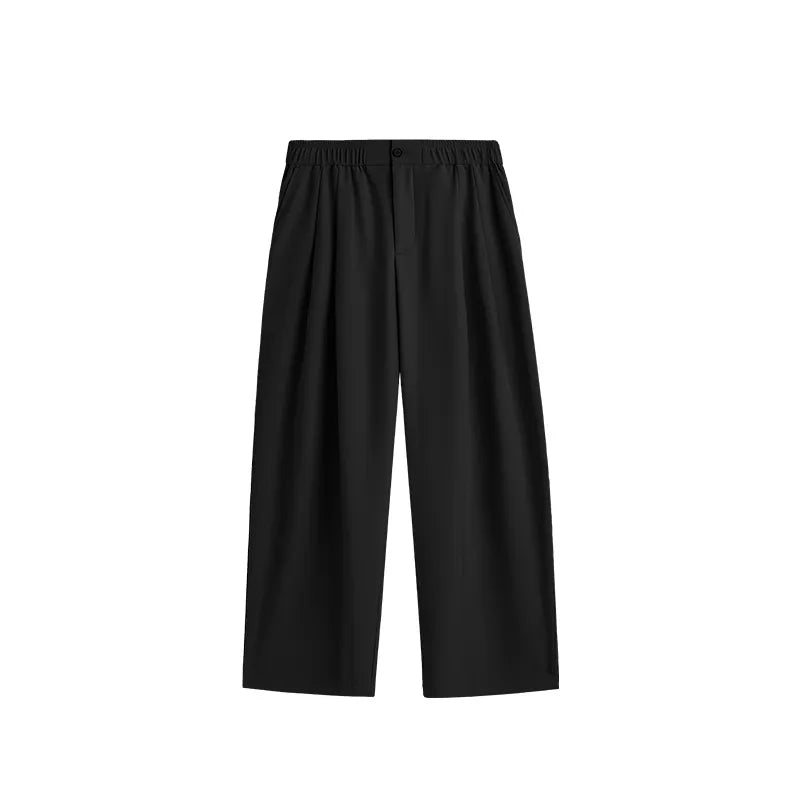 Draped Wide-Leg Trousers — Black