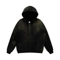 Washed Oversized Zip Hoodie — Black