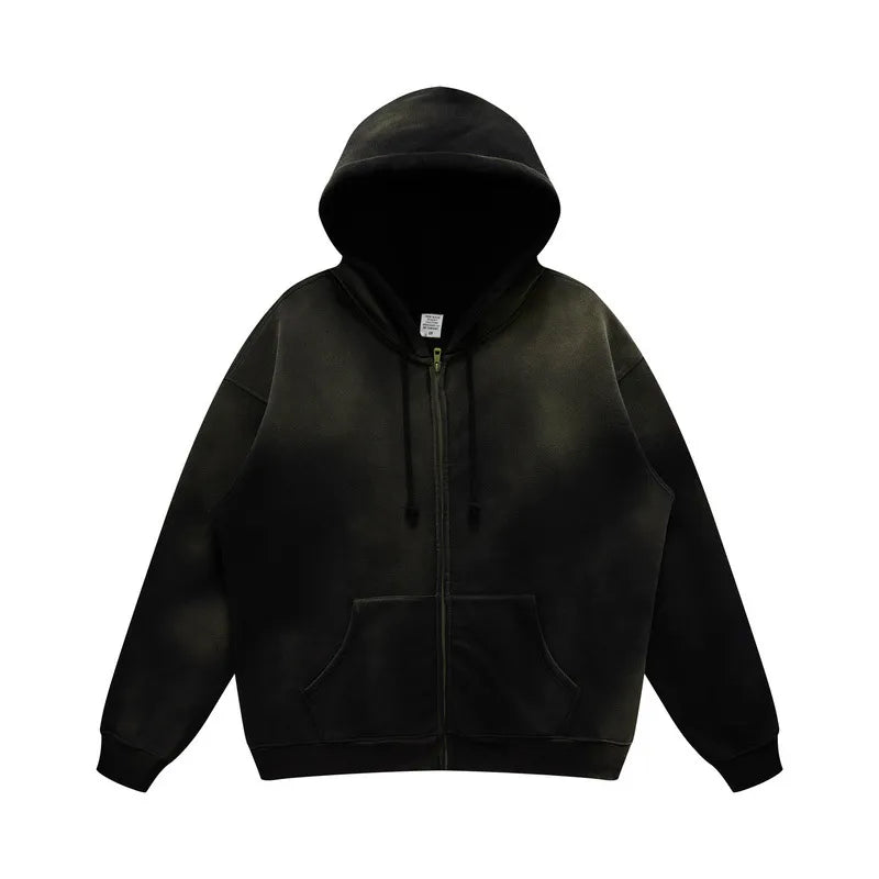 Washed Oversized Zip Hoodie — Black
